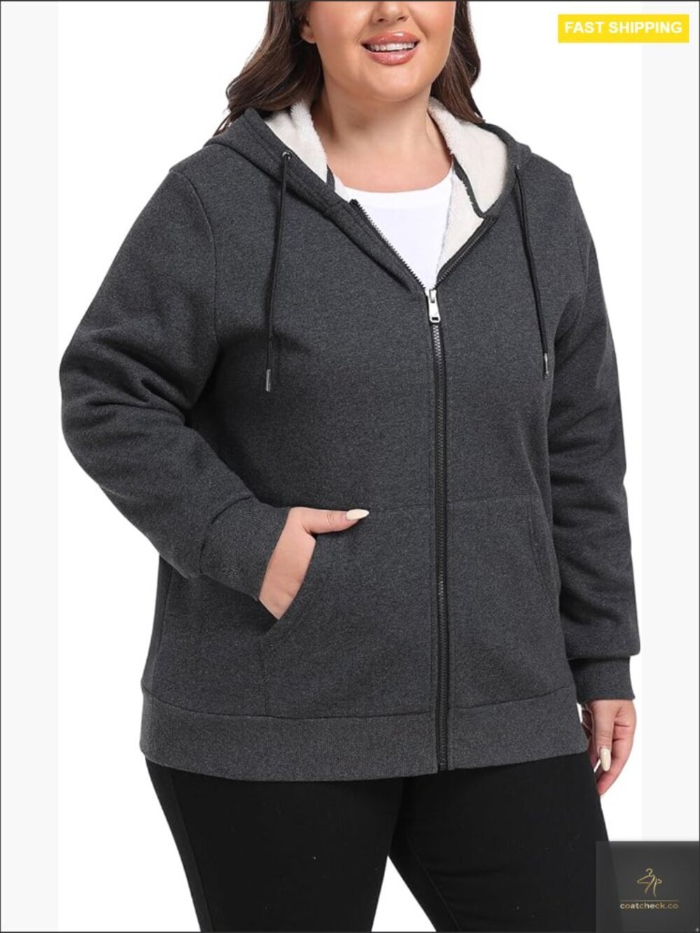 Plus Size Fleece Zip Up Hoodie Jacket Sherpa Lined Warm Coat